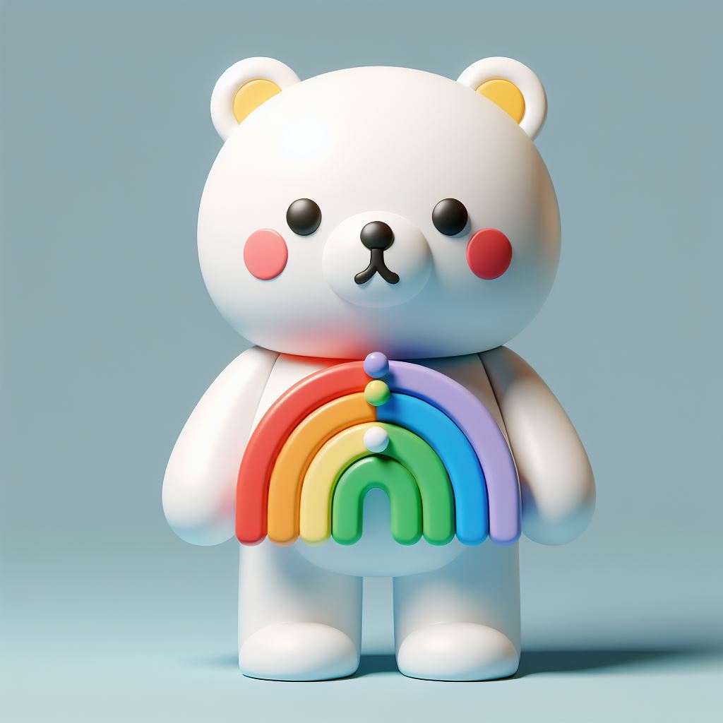 白熊　カラフル　プラスチック素材　3Dキャラクターイラスト